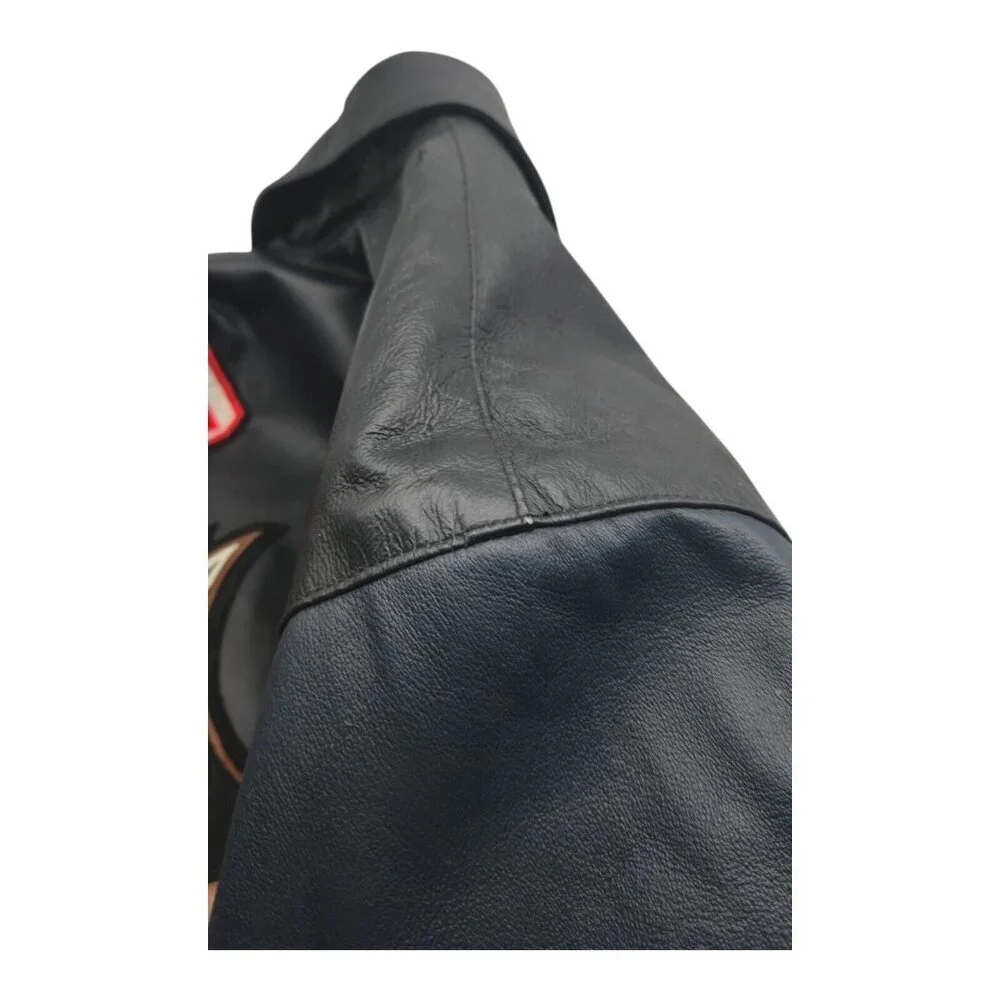 American Leather Jacket Men 2XL Multicolor USA Flag Eagle Bomber Biker Oversized - Picture 14 of 16